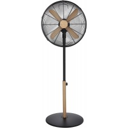Russell Hobbs RHMPF1601WDB 16 Inch Scandi Electric Pedestal Fan, Tall Standing Fan, 1 m to 1.25 m Height, 3 Speed Settings, Oscillating Fan and Adjustable Tilt, 60W, Black and Wood Effect