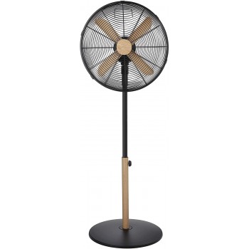 Russell Hobbs RHMPF1601WDB 16 Inch Scandi Electric Pedestal Fan, Tall Standing Fan, 1 m to 1.25 m Height, 3 Speed Settings, Oscillating Fan and Adjustable Tilt, 60W, Black and Wood Effect