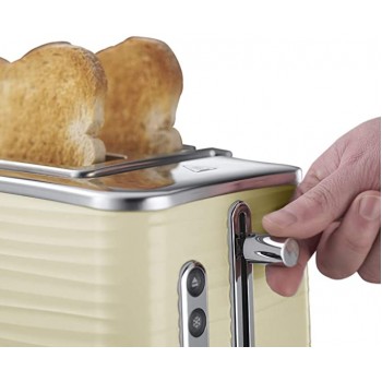 Russell Hobbs 24374 Cream Inspire 2 Slice Toaster, Wide Slot with Frozen Cancel and Reheat Settings, High Gloss Chrome Accents, 1050 W