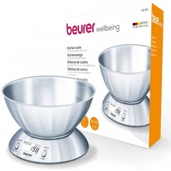 Beurer KS54 Modern Digital Kitchen Scale | Stainless steel design | With 1.5l weighing bowl | Tare weighing function | Temperature function | Timer function | 5kg weight capacity, 708.40