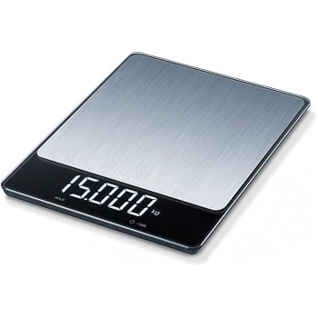Beurer KS 34 XL Stainless Steel Kitchen Scales for Accurate Weight up to 15 kg with Convenient Tare Function and Hold Function and Magic LED Display