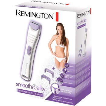 Remington Smooth and Silky Cordless Women's Wet and Dry Bikini Trimmer with 2 Comfort Combs and Beauty Bag, BKT4000, White/Purple