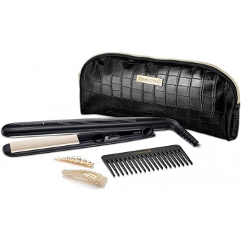 Remington Ceramic Style Edition Hair Straightener Gift Set - Includes Hair Comb, 2 x Clips and Storage Pouch - S3505GP, Black