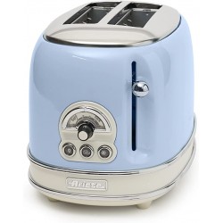 Ariete 155 Vintage Style 750 Watt 2 Slice Toaster With Defrost Bagel And Reheat, Cool Touch Sides, Non Slip Feet, 6 Browning Levels, Blue