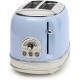 Ariete 155 Vintage Style 750 Watt 2 Slice Toaster With Defrost Bagel And Reheat, Cool Touch Sides, Non Slip Feet, 6 Browning Levels, Blue