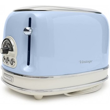 Ariete 155 Vintage Style 750 Watt 2 Slice Toaster With Defrost Bagel And Reheat, Cool Touch Sides, Non Slip Feet, 6 Browning Levels, Blue