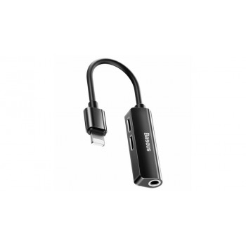Baseus 3-in-1 iP Male to Dual iP & 3.5mm Female Adapter L52 - Black