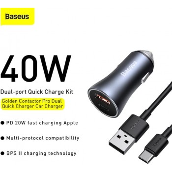Baseus Golden Contactor Pro Dual Quick Charger Car Charger U+C 40W
