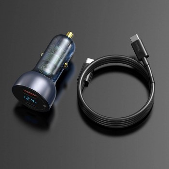 Baseus Particular Digital Display QC+PPS Dual Quick Charger Car Charger 65W Dark Gray  (Include：Baseus Xiaobai series fast charging Cable Type-C to Type-C 100W(20V/5A) 1m - Black)