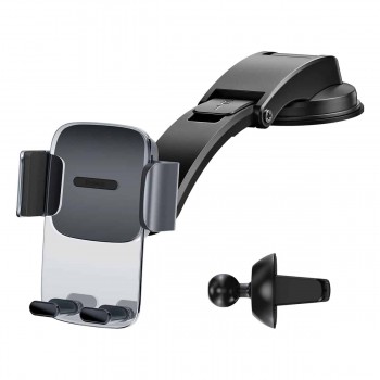 Baseus Car Mount Easy Control Clamp Holder Set 2in1 Gravity (Air Vent & Dashboard) -  Silver