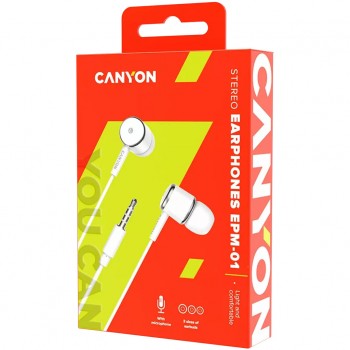 Canyon Stereo headphones with mic (EPM-01) - White