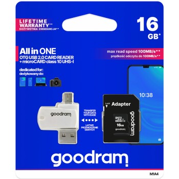 Goodram Micro SD Card, Card Adapter + Card Reader 16GB