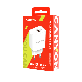 Canyon Fast Charging PD & QC 3.0 Wall Adapter H-20-04 - White