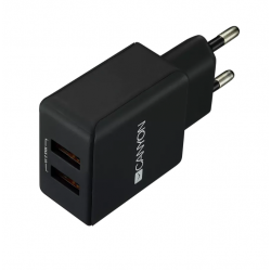 Lightweight Double-USB Wall Charger, 2.1A H-03 - Black 