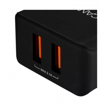 Lightweight Double-USB Wall Charger, 2.1A H-03 - Black 