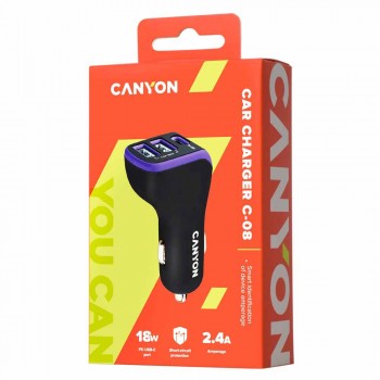 Canyon USB-A/C Car Charger - Black/Blue