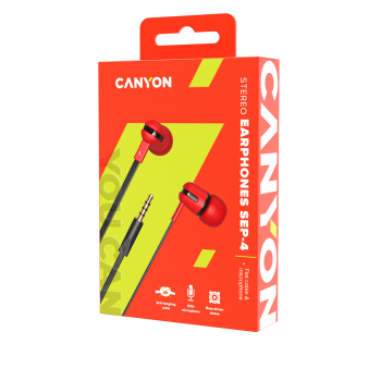 Canyon Stereo earphones with flat cable and microphone SEP-4 - Red