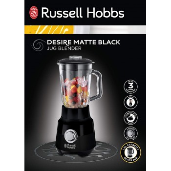 Russell Hobbs 24722 Desire Jug Blender, 1.5 Litre Smoothie Maker and Soup Liquidiser, Matte Black, 650 W