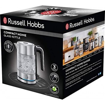 Russell Hobbs Compact Home Small Glass Kettle, 0.85 Litre Cordless Mini Electric Jug Kettle, 24191