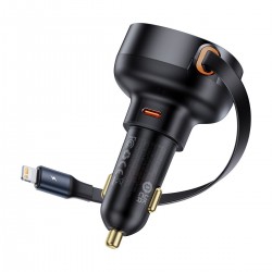 Baseus Car Charger Enjoyment Pro Fast Charger Type-C(Female),Lightning(Male) (0.75m),Built-in Retractable Cable, 55W - Black