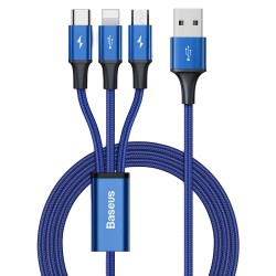 Baseus Rapid 3in1 Braided USB to Lightning / Type-C / micro USB 1.2m 5A Cable - Blue