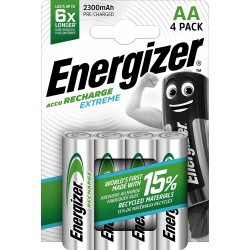 Energizer Rechargeable Battery AA, Recharge Extreme - 4 Pack