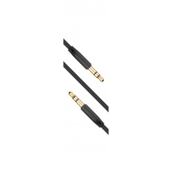 FIXED FLAT AUDIO AUX CABLE FIXED WITH 2 X 3.5 MM JACK CONNECTORS, BLACK