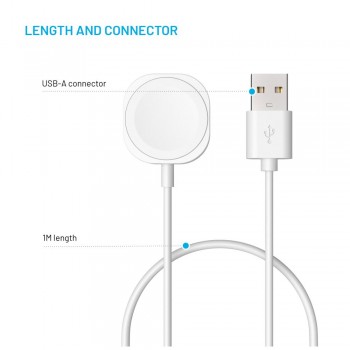 FIXED USB-A charging cable for Apple Watch, white