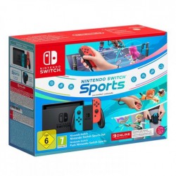 Nintendo Switch with Joy-Con Pair Neon Red & Blue + Nintendo Sports Set (Switch Sports and Leg Strap)