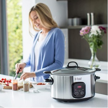 Russell Hobbs 22750 Maxicook Digital Slow Cooker, Removable Searing Pot and 24 Hour Programable Timer, 6 Litre, Silver