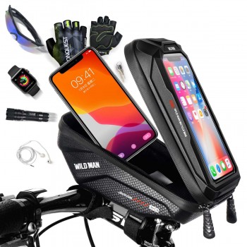 WILDMAN Bicycle bag X1 Touch screen (max 6.7 inch) Cycling Front Frame Handlebar Waterproof 1L - Black
