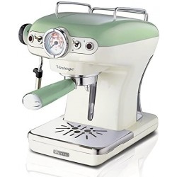 Ariete 1389/14 Retro Style Espresso Machine & Built In Milk Frother, Barista Coffee Maker Ideal for Americanos, Lattes & Cappuccinos, Filter Holder for Powder or Pods, Green
